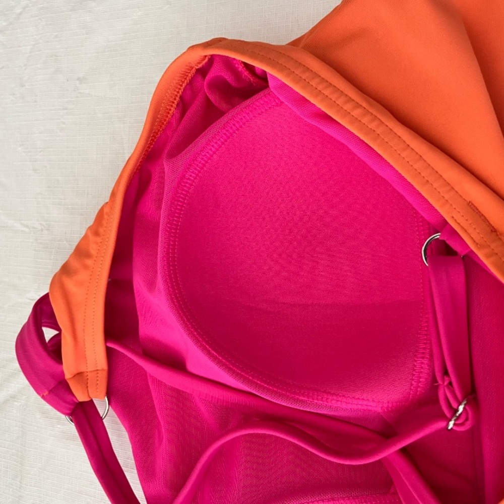 Lands End Orange & Magenta Pink One Shoulder Swimsuit - Picture 7 of 7